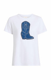 Silver Studs Denim Boot Tee White/Indigo