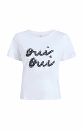 Rhinestone Oui Oui Shrunken Tee White/Black
