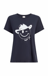 Bonjour Y'all Smiley Tee Navy/White