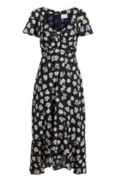 Mini Tossed Poppies Isha Dress Navy Multi