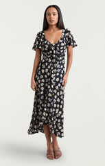 Mini Tossed Poppies Isha Dress Navy Multi