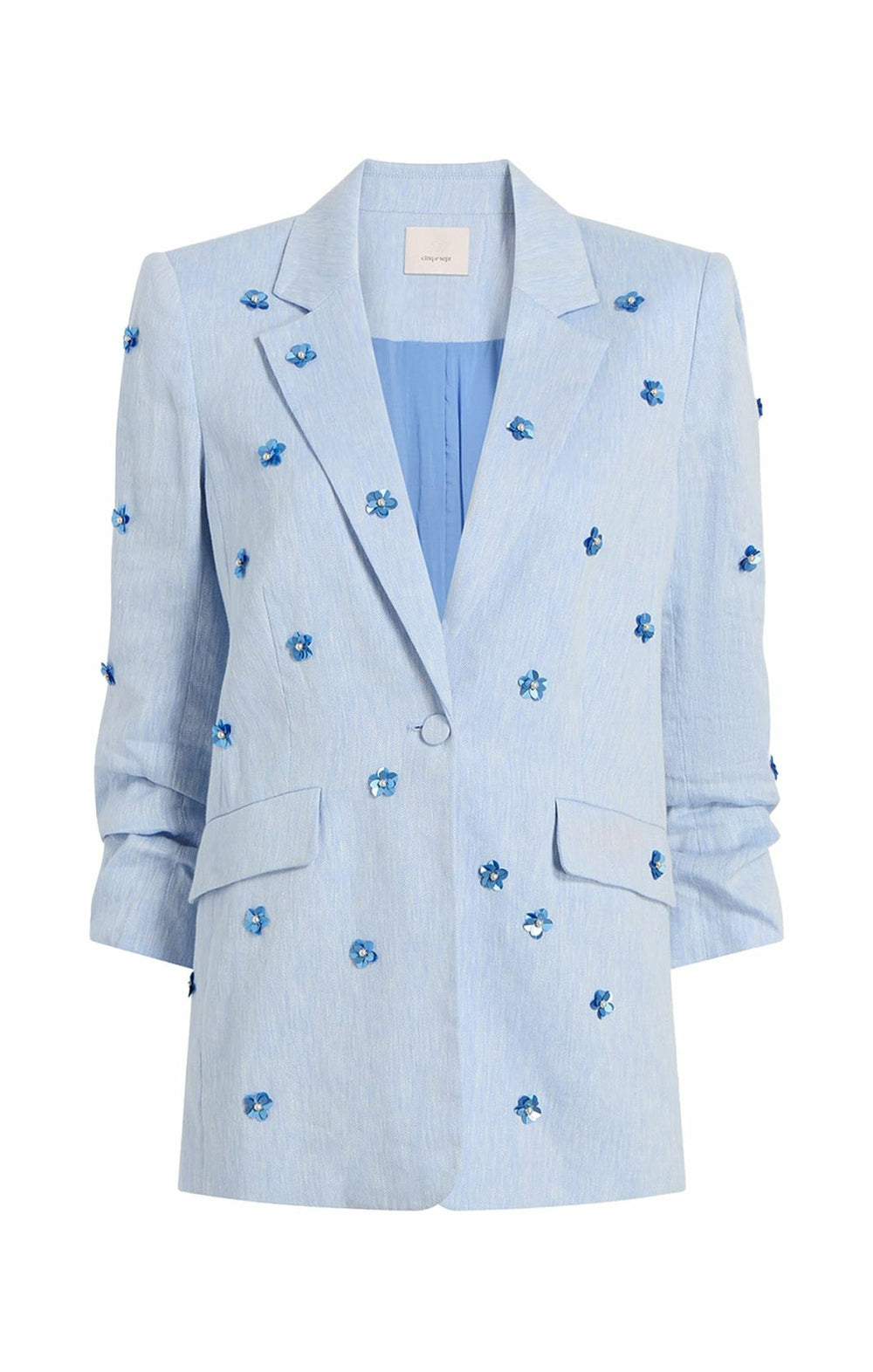 Linen Suiting Pearl Ditsy Kylie Blazer Blue Hydrangea