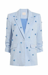Linen Suiting Pearl Ditsy Kylie Blazer Blue Hydrangea