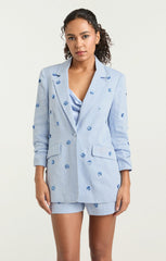 Linen Suiting Pearl Ditsy Kylie Blazer Blue Hydrangea
