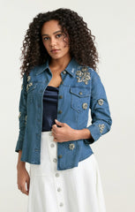 Crystal Ditsy Floral Scrunched Jacket Light Wash