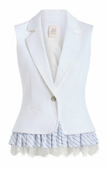 Striped Le Petit Denim Roxie Vest White/Blue Hydrangea