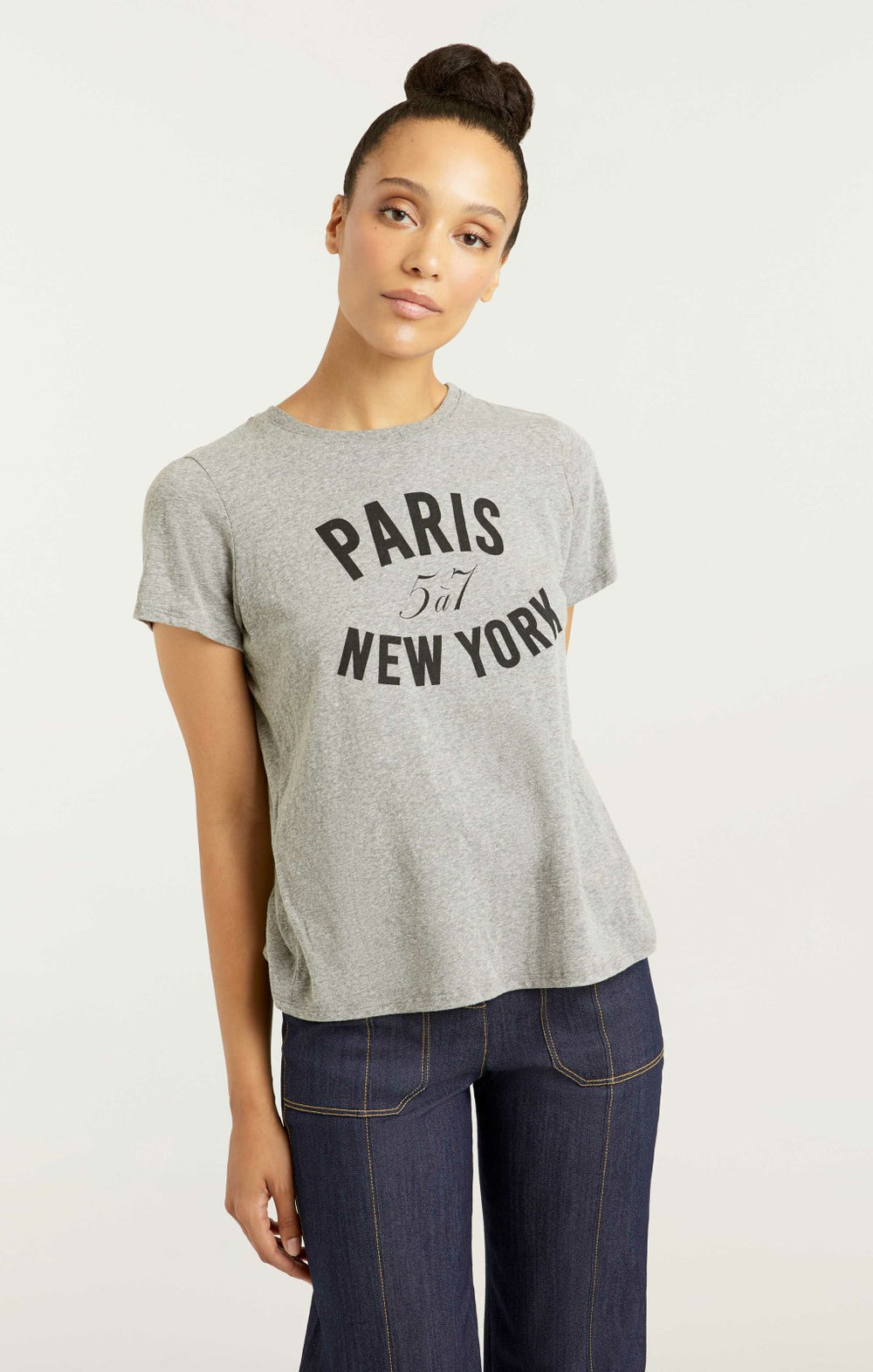 Paris New York Tee Heather Grey/Black