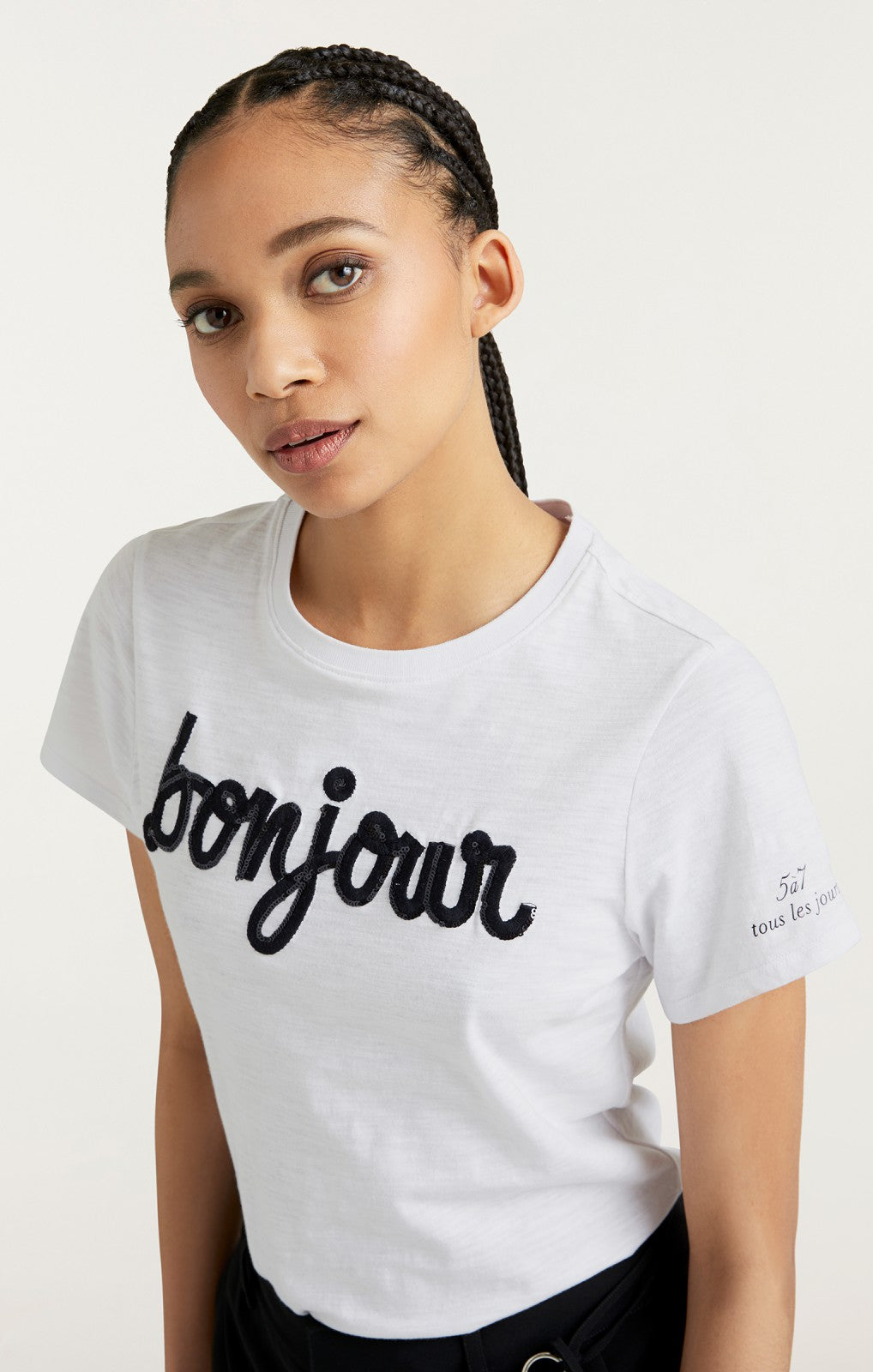 Shrunken Fringe Bonjour Tee White/Black