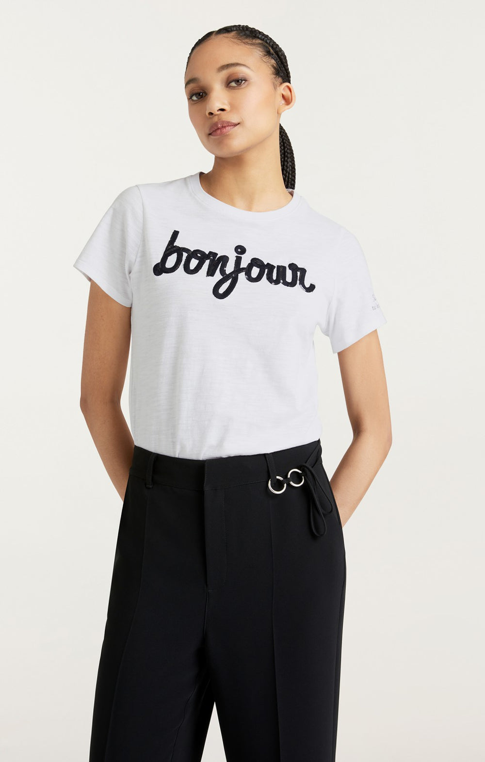 Shrunken Fringe Bonjour Tee White/Black