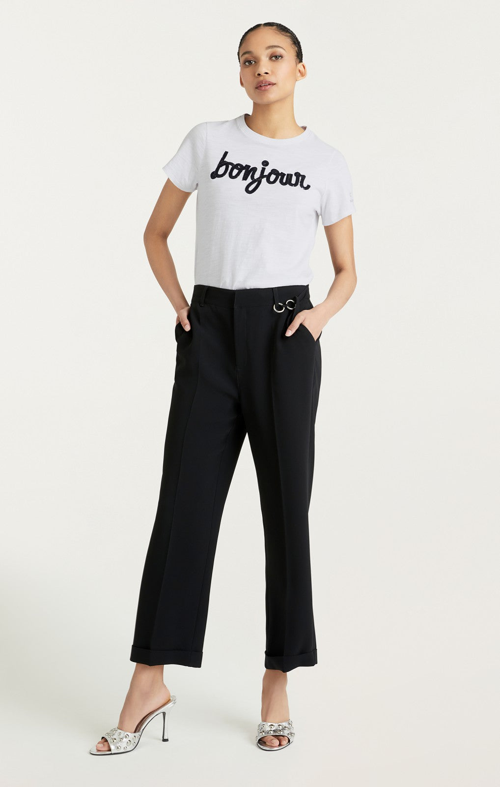 Shrunken Fringe Bonjour Tee White/Black