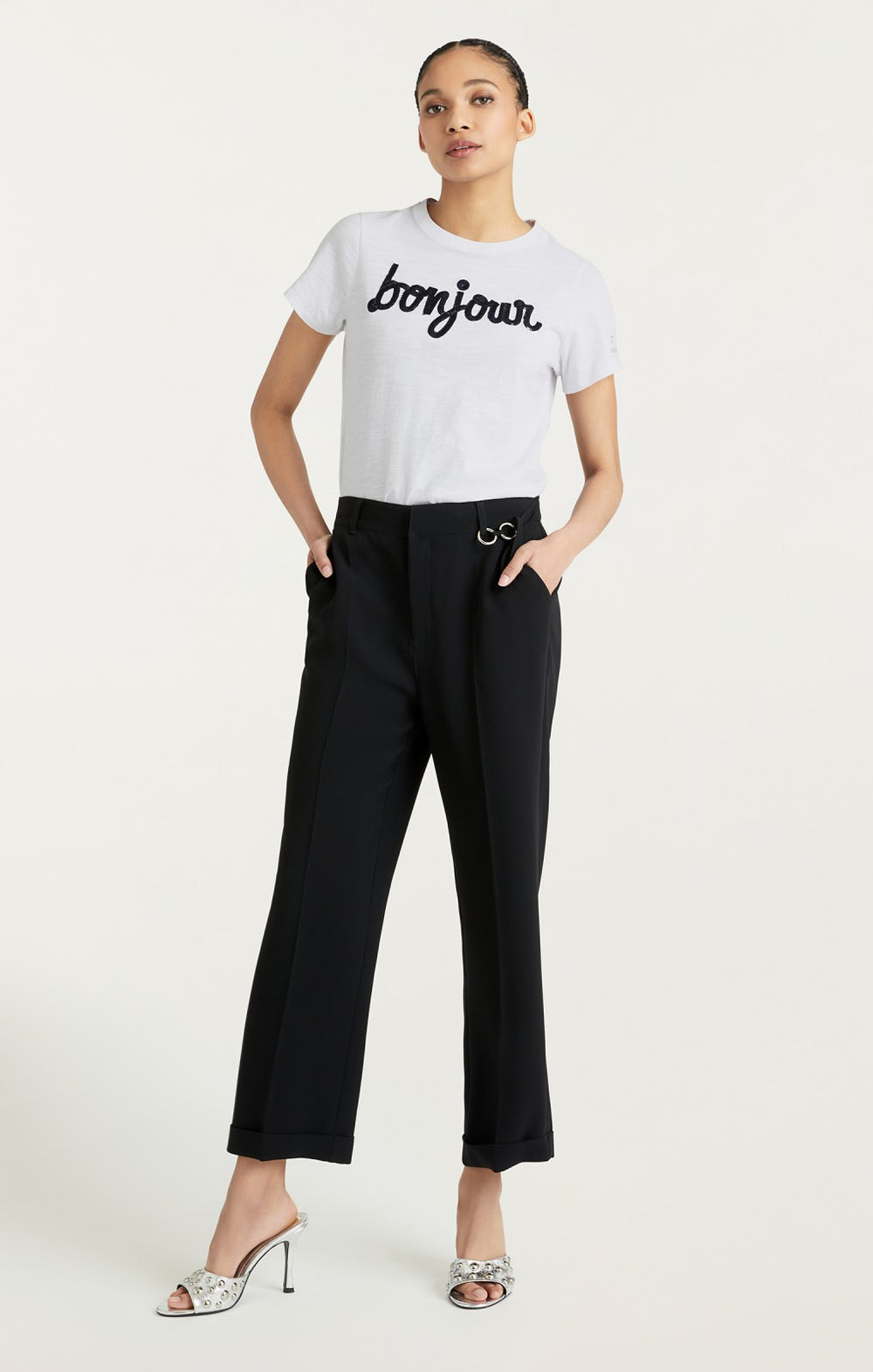 Shrunken Fringe Bonjour Tee White/Black