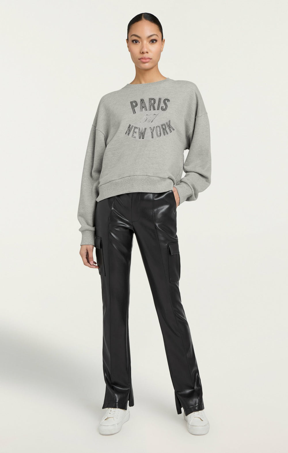 Rhinestone Paris New York Brandy Pullover Heather Grey/Black