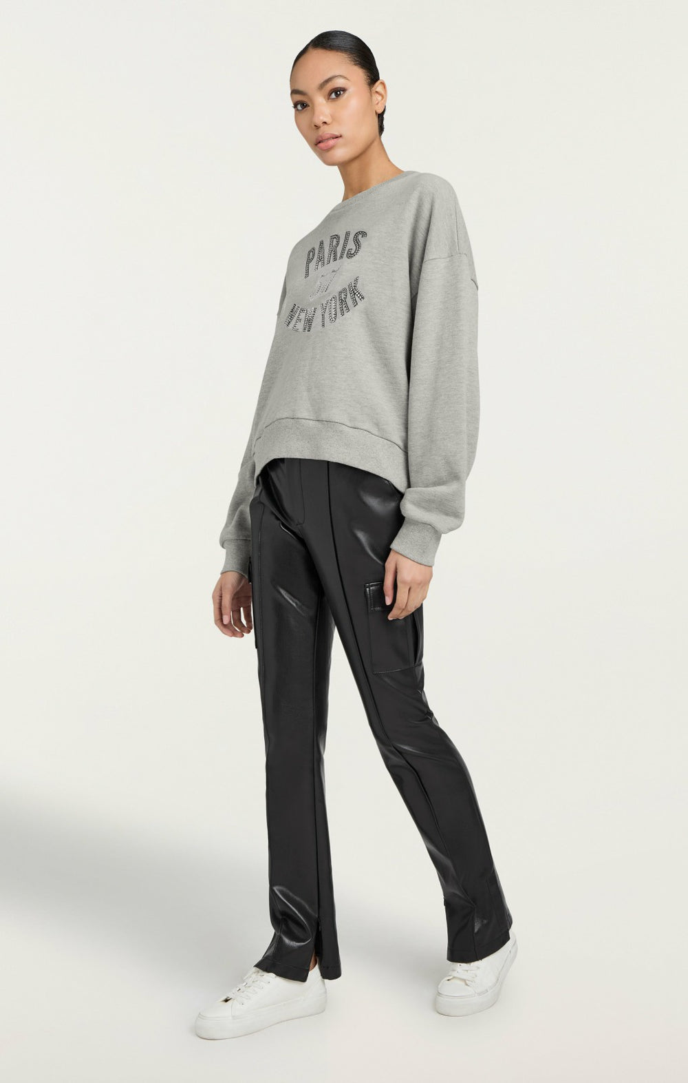 Rhinestone Paris New York Brandy Pullover Heather Grey/Black