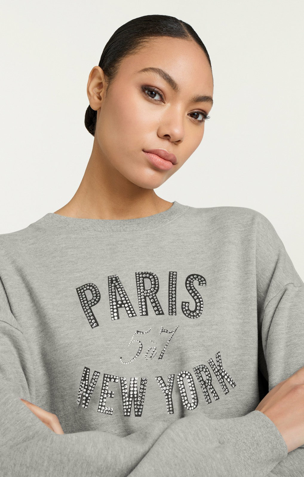 Rhinestone Paris New York Brandy Pullover Heather Grey/Black