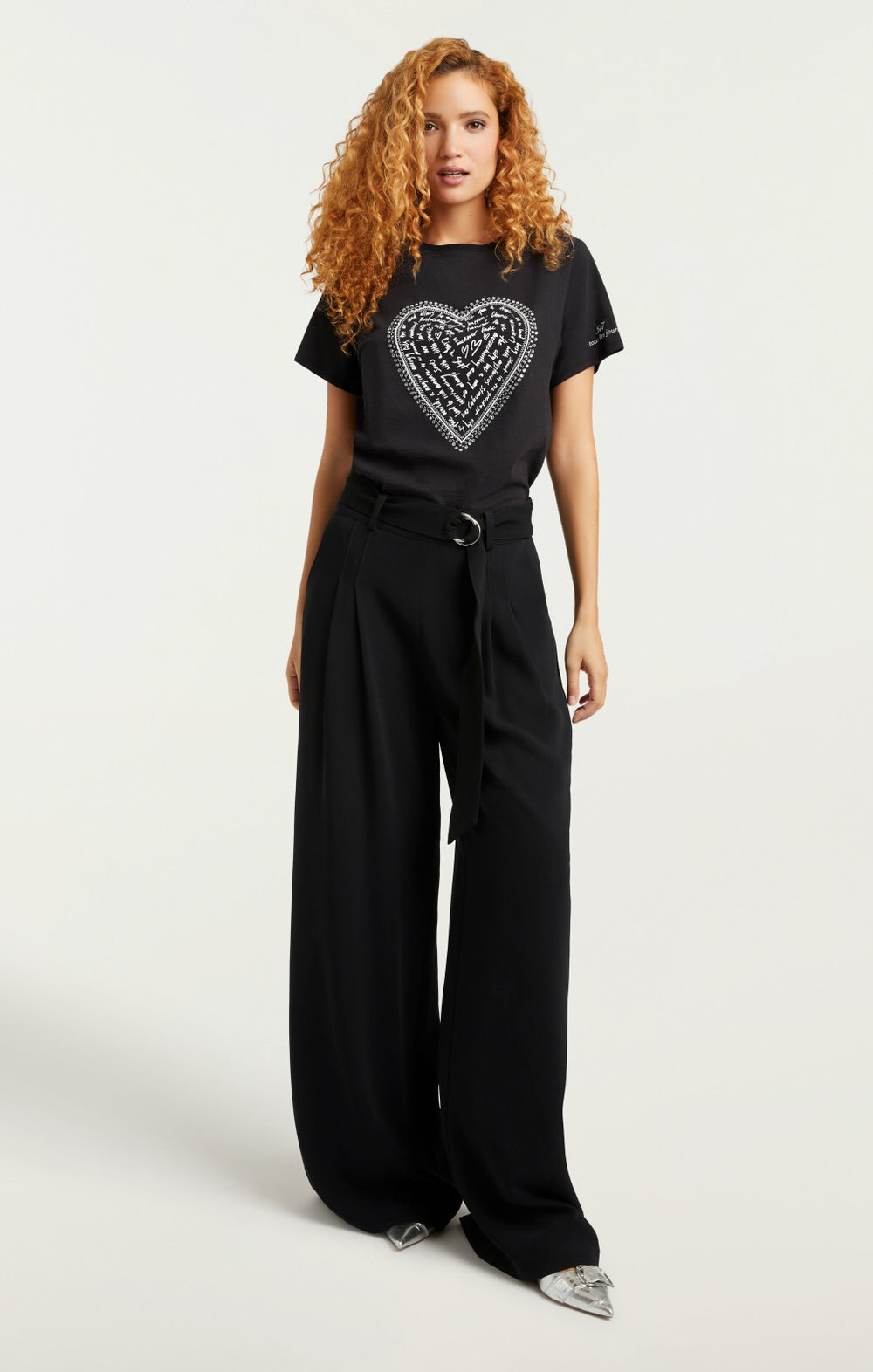 Rhinestone Love Letter Heart Tee Black/White