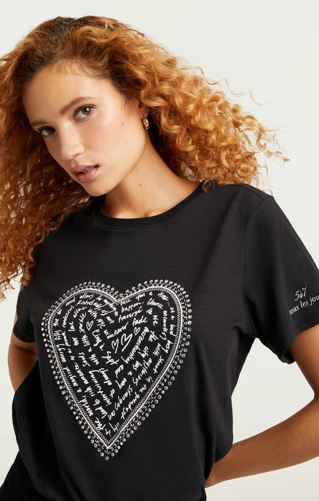 Rhinestone Love Letter Heart Tee Black/White