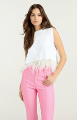 Cropped Feather Tee White