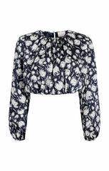 Graphic Floral Kamala Top Navy/Ivory