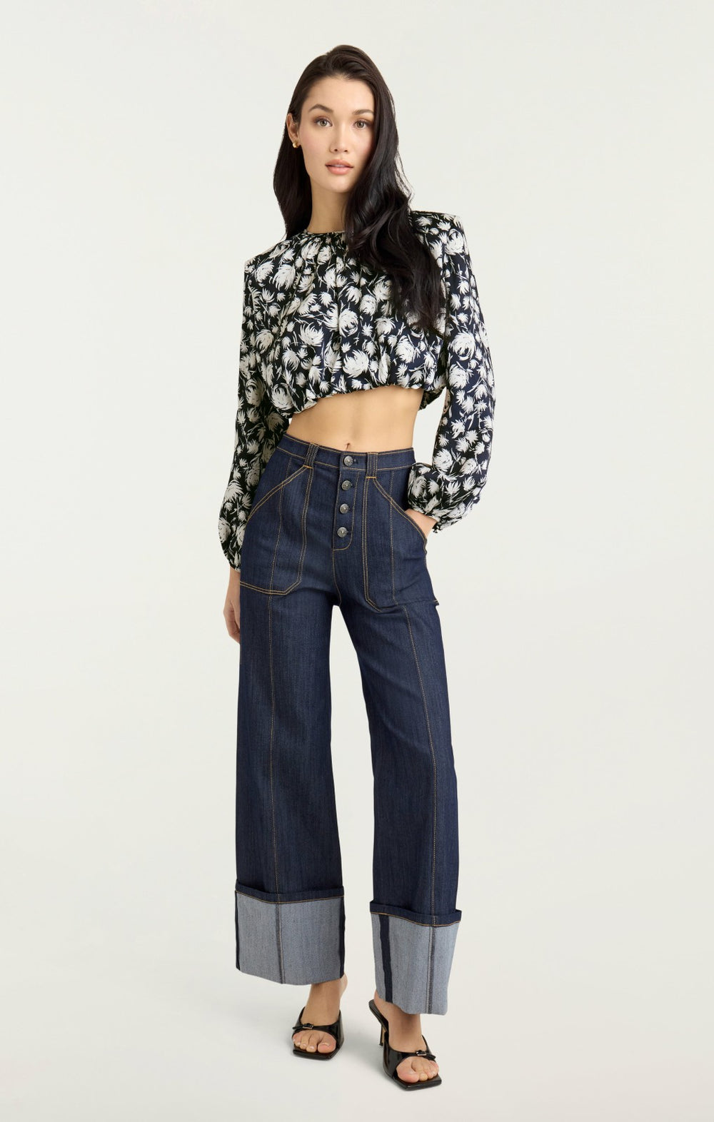 Graphic Floral Kamala Top Navy/Ivory