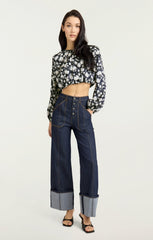 Graphic Floral Kamala Top Navy/Ivory