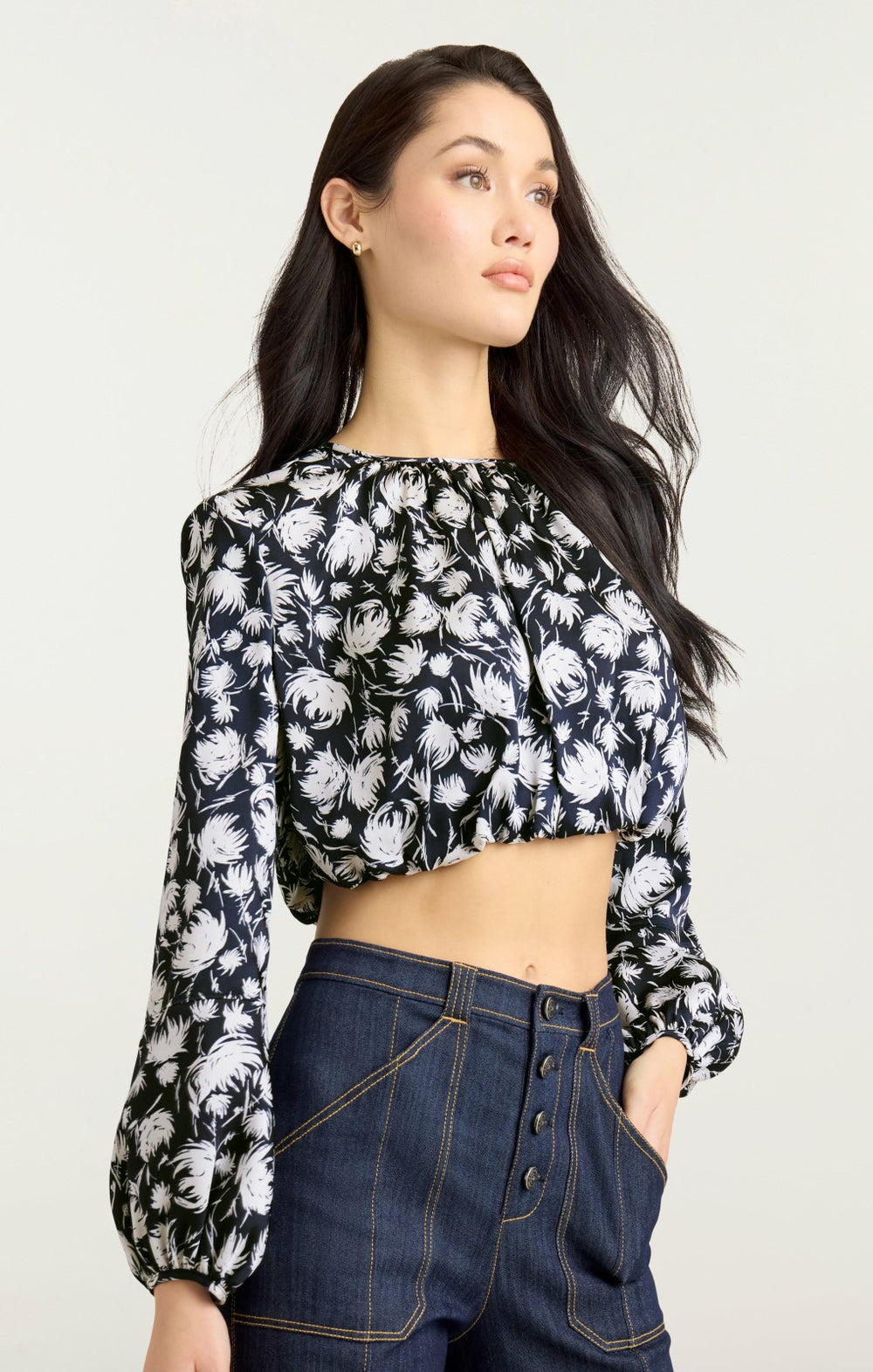 Graphic Floral Kamala Top Navy/Ivory