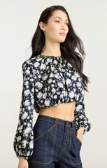 Graphic Floral Kamala Top Navy/Ivory