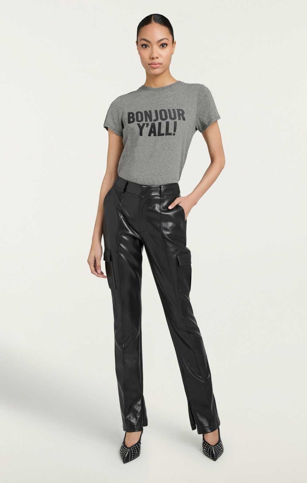 Bonjour Y'all Tee Heather Grey/Black