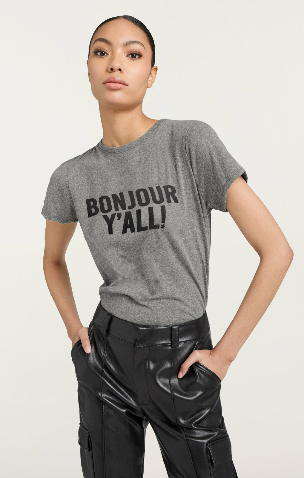 Bonjour Y'all Tee Heather Grey/Black