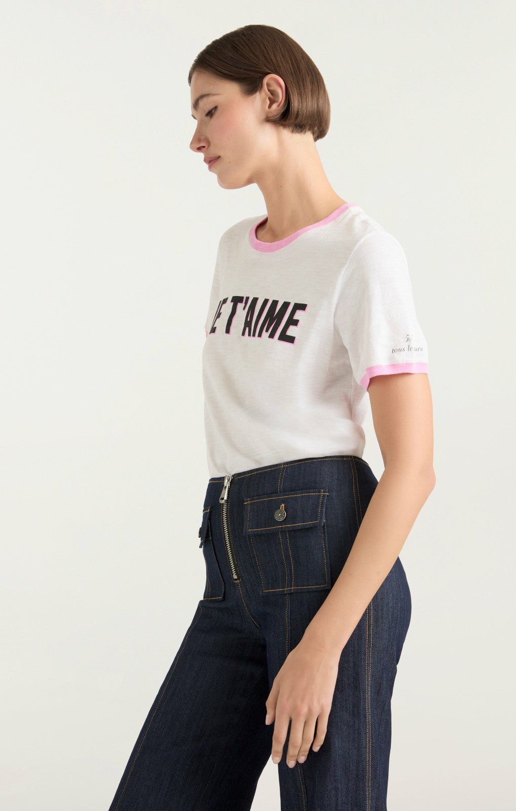 Two Tone Je T'aime Tee White/Carnation