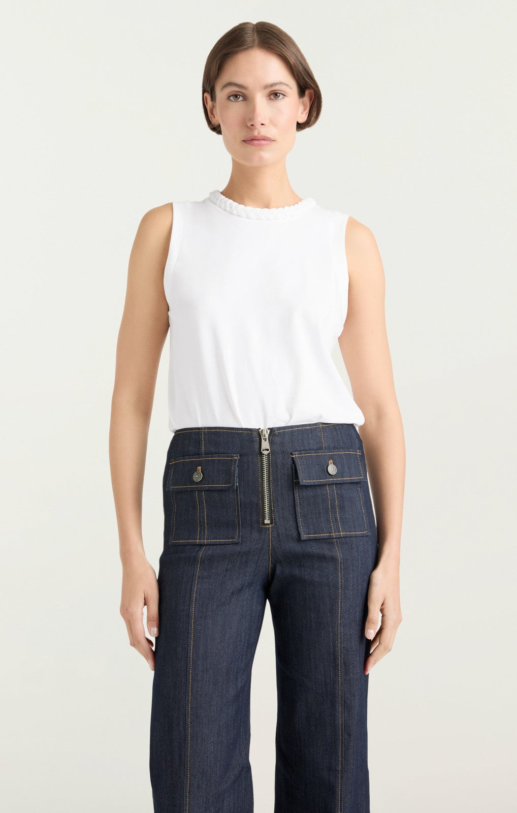 Sleeveless Braided Tee White