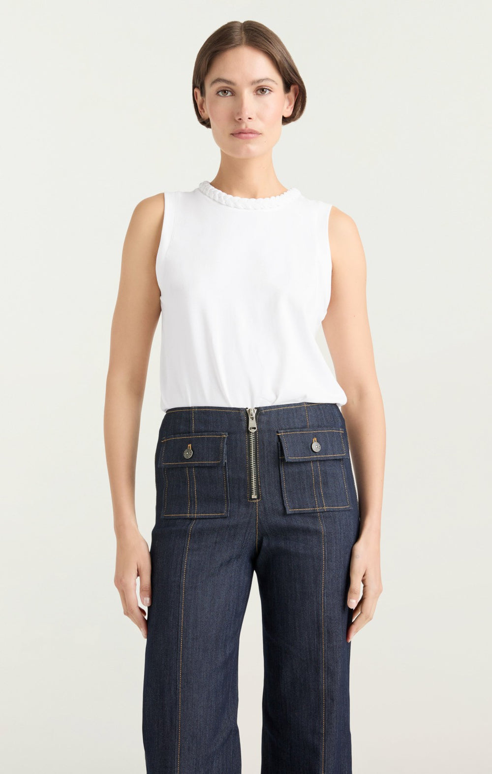 Sleeveless Braided Tee White