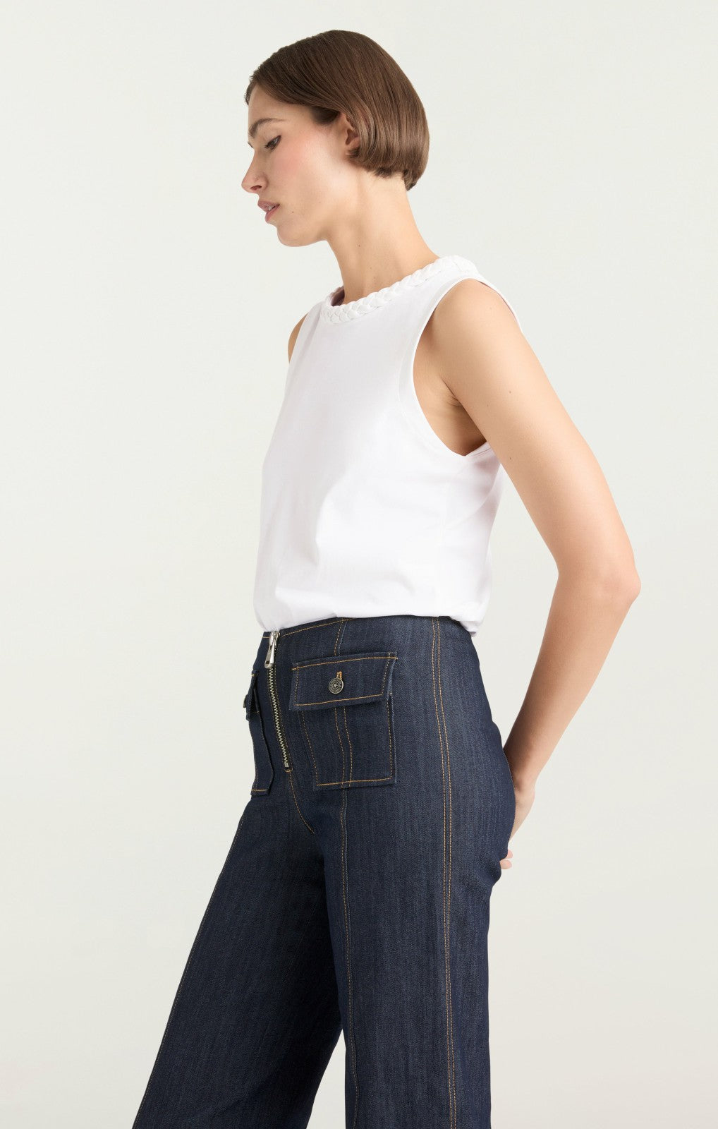 Sleeveless Braided Tee White