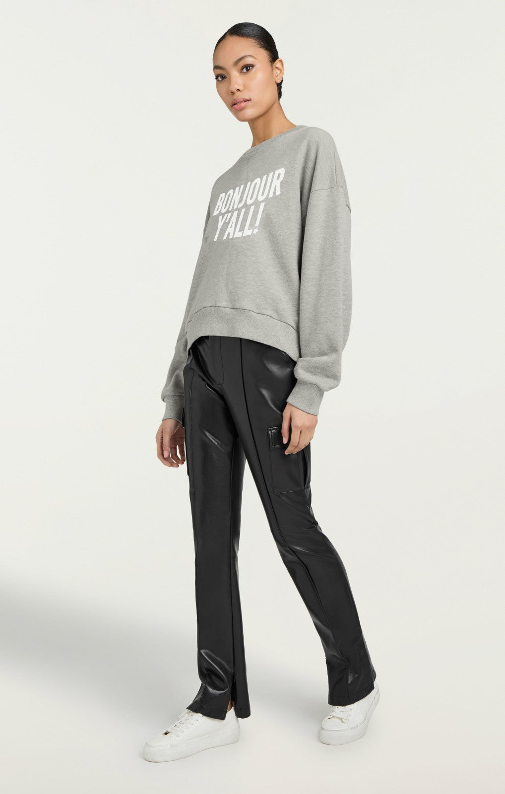 Bonjour Y'all Brandy Pullover Heather Grey/White