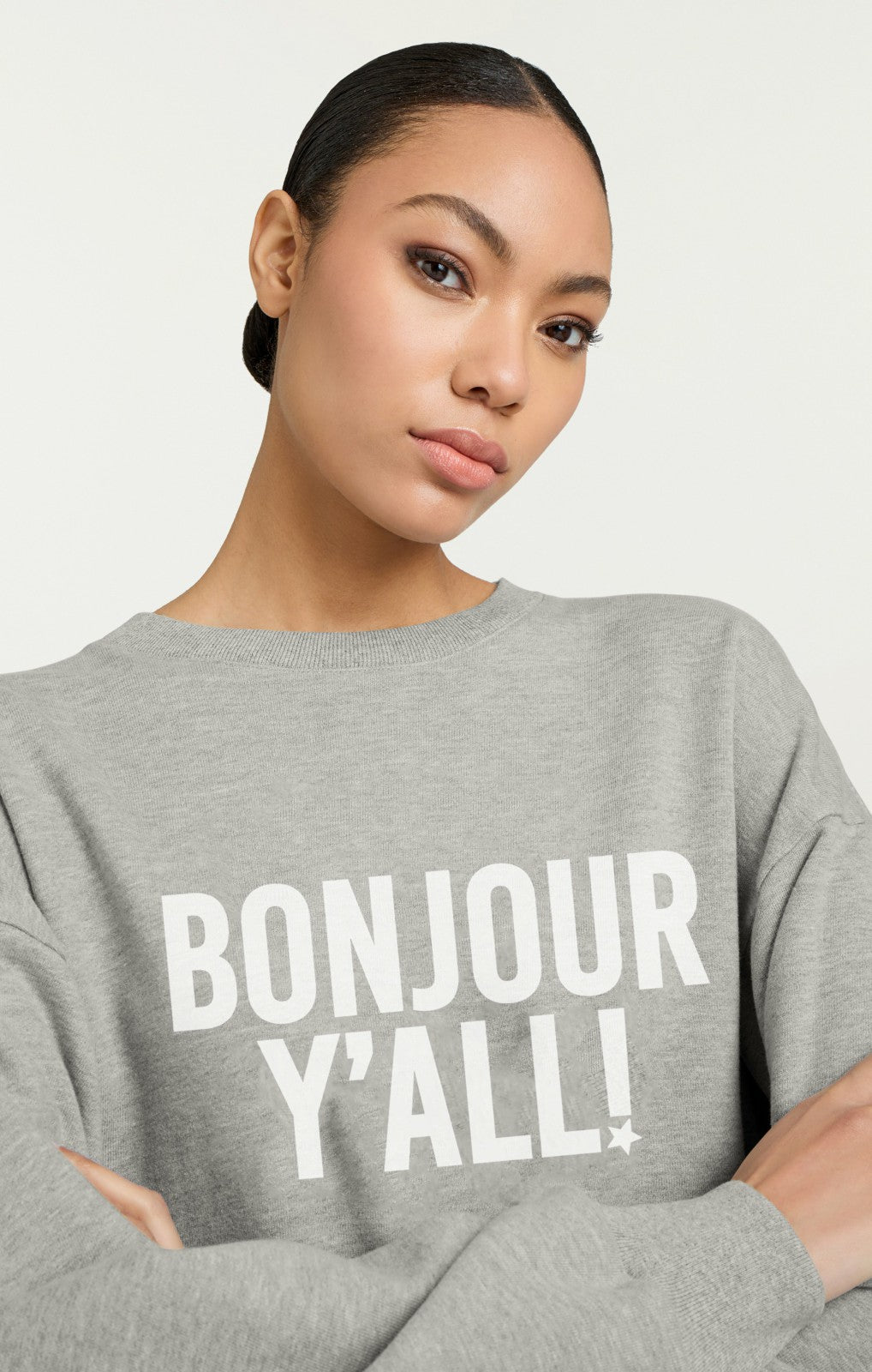 Bonjour Y'all Brandy Pullover Heather Grey/White