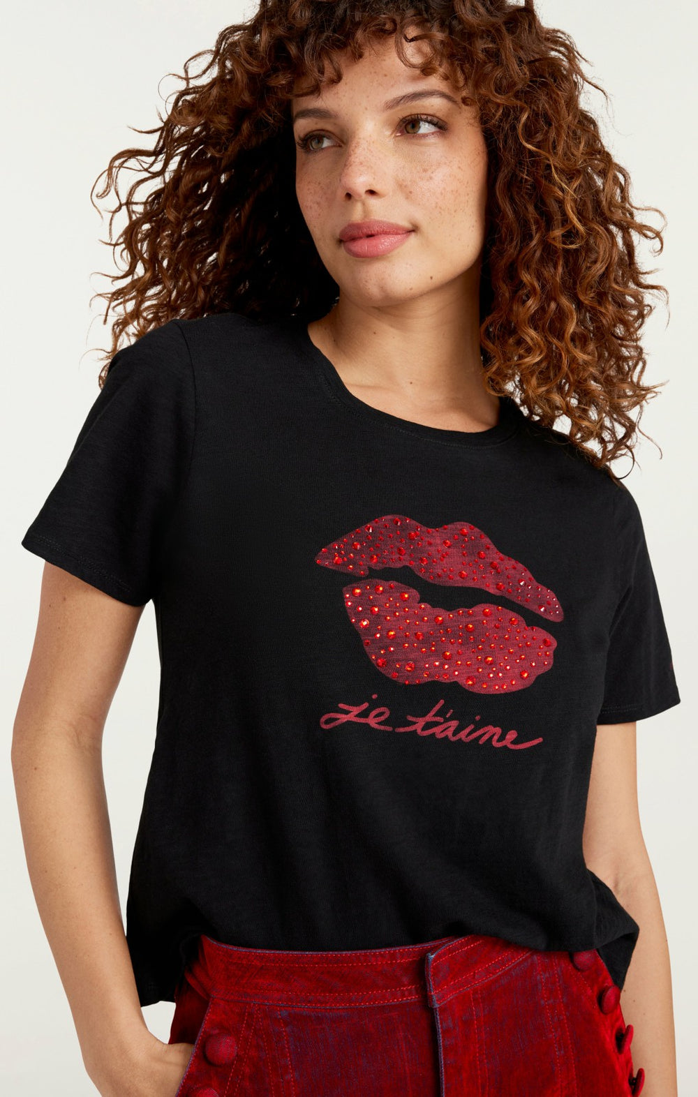 Kisses Je Taime Shrunken Tee Black/Rosewood