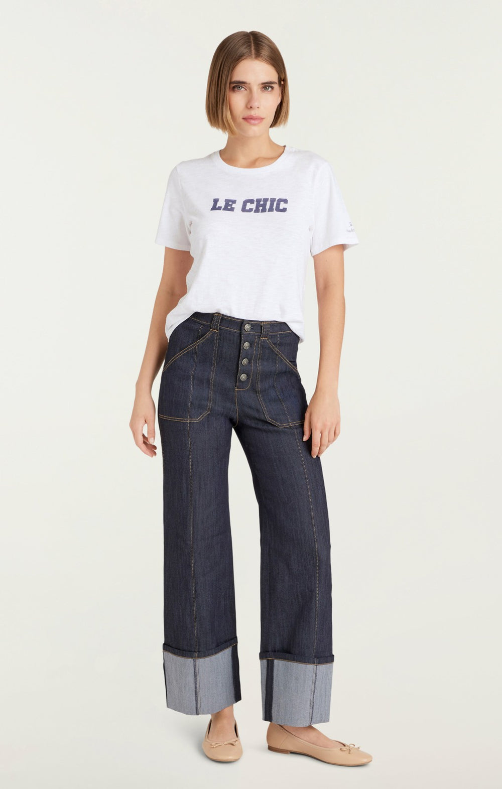 Le Chic Shrunken Tee White/Navy