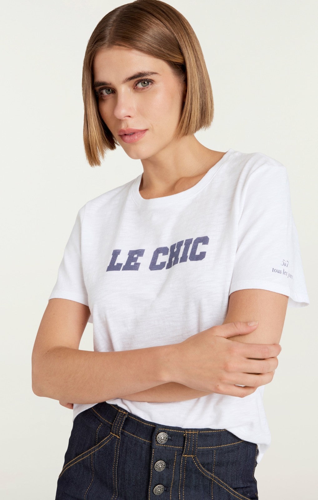 Le Chic Shrunken Tee White/Navy