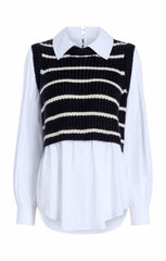 Striped Mara Shaker Pullover Navy/Ivory