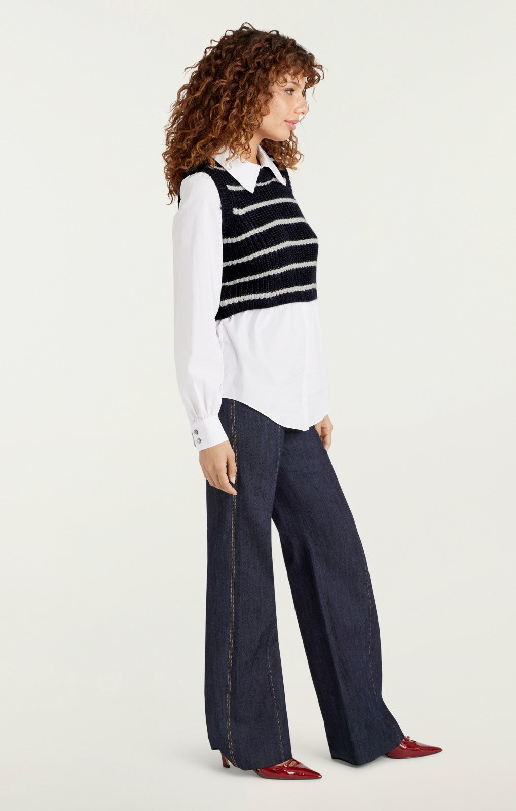 Striped Mara Shaker Pullover Navy/Ivory