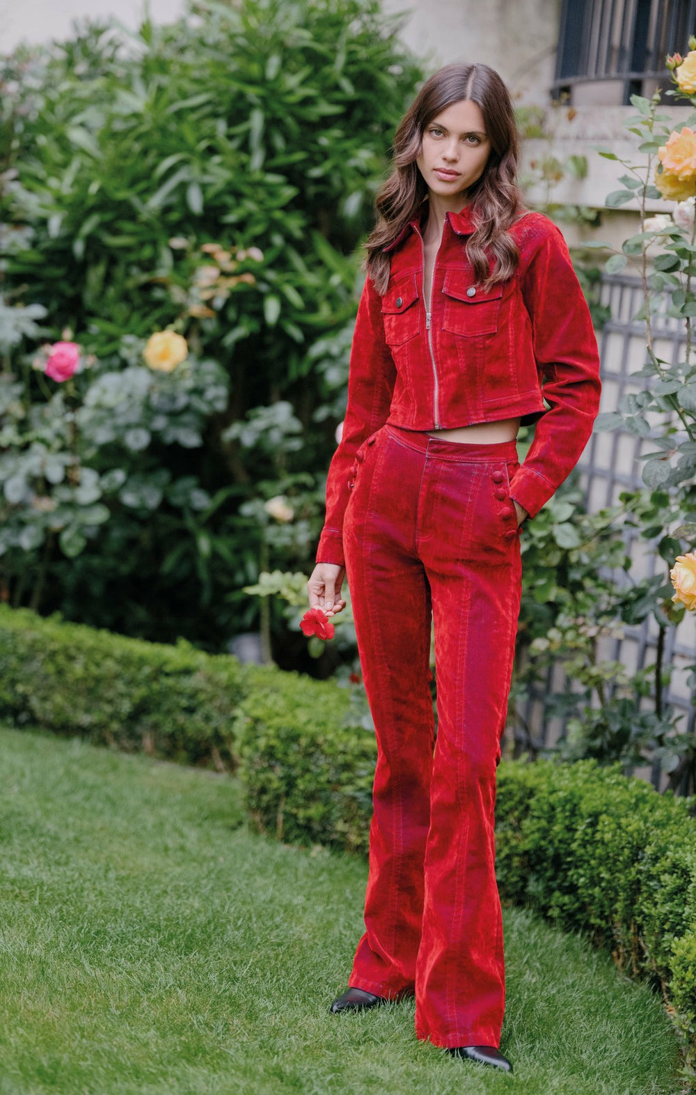 Flocked Denim Marilee Jacket Pomegranate