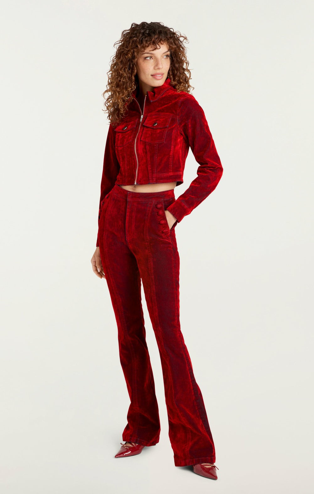 Flocked Denim Marilee Jacket Pomegranate