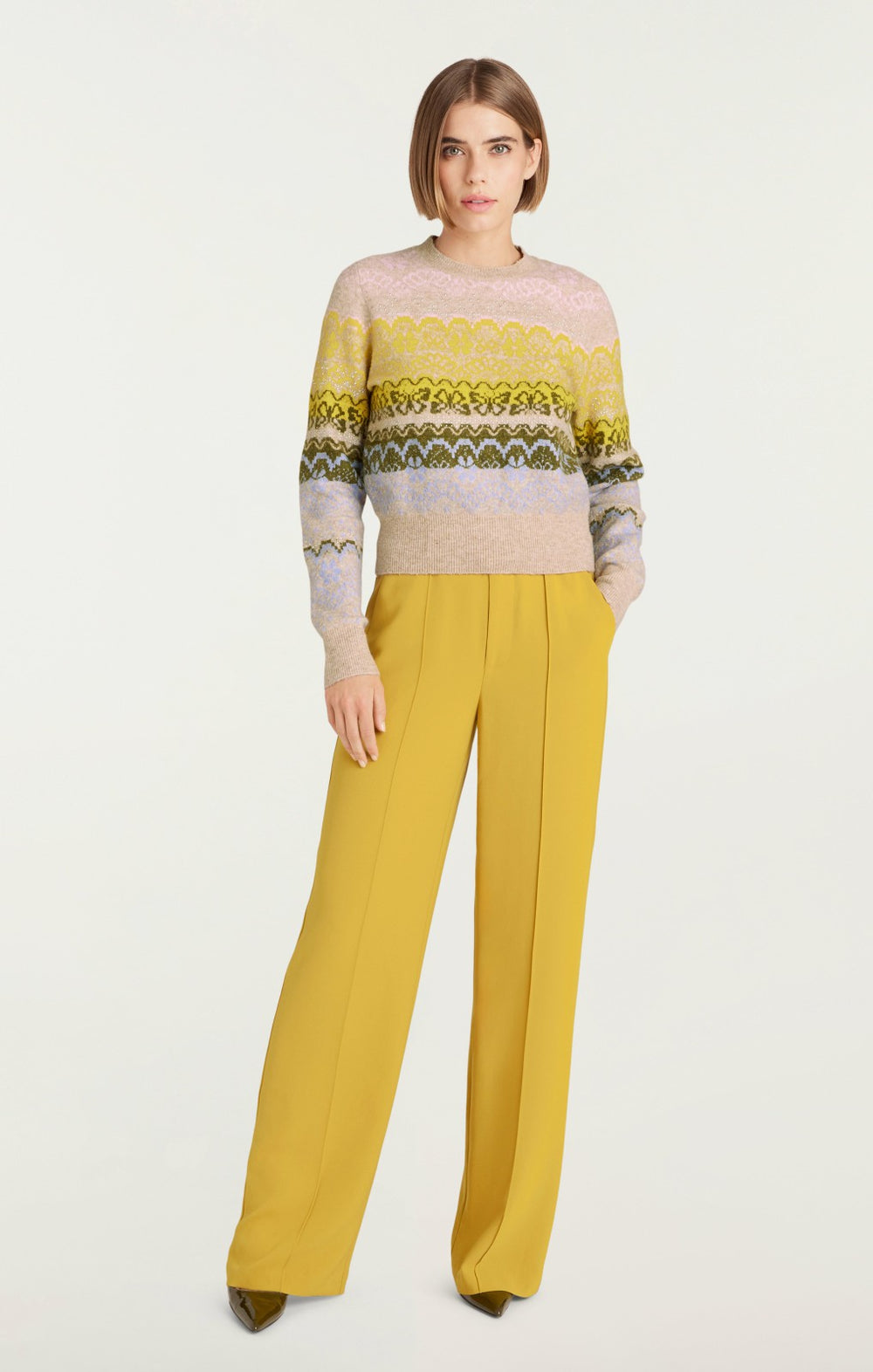 Lace Fair Isle Pullover Oatmeal Multi
