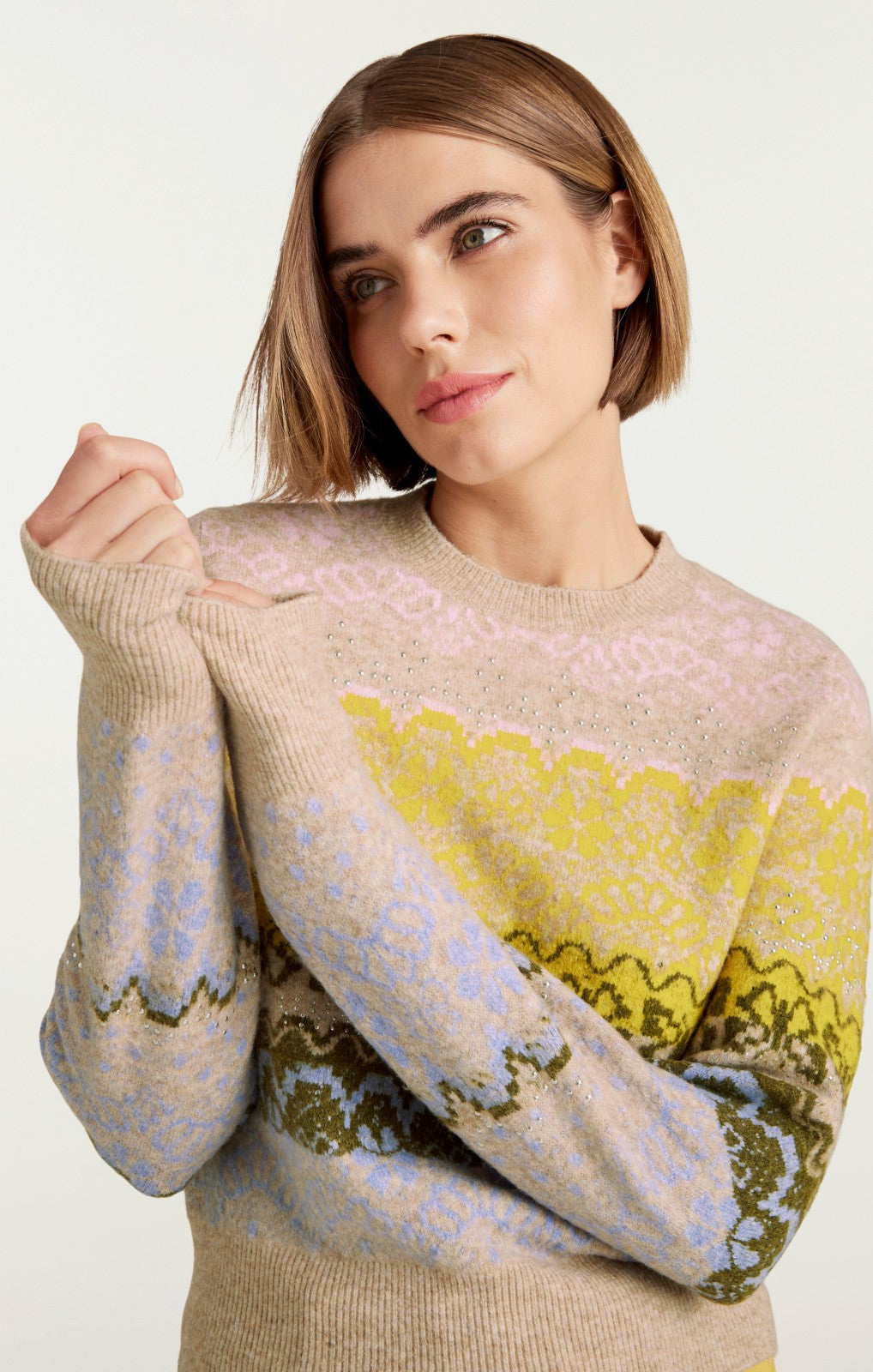 Lace Fair Isle Pullover Oatmeal Multi
