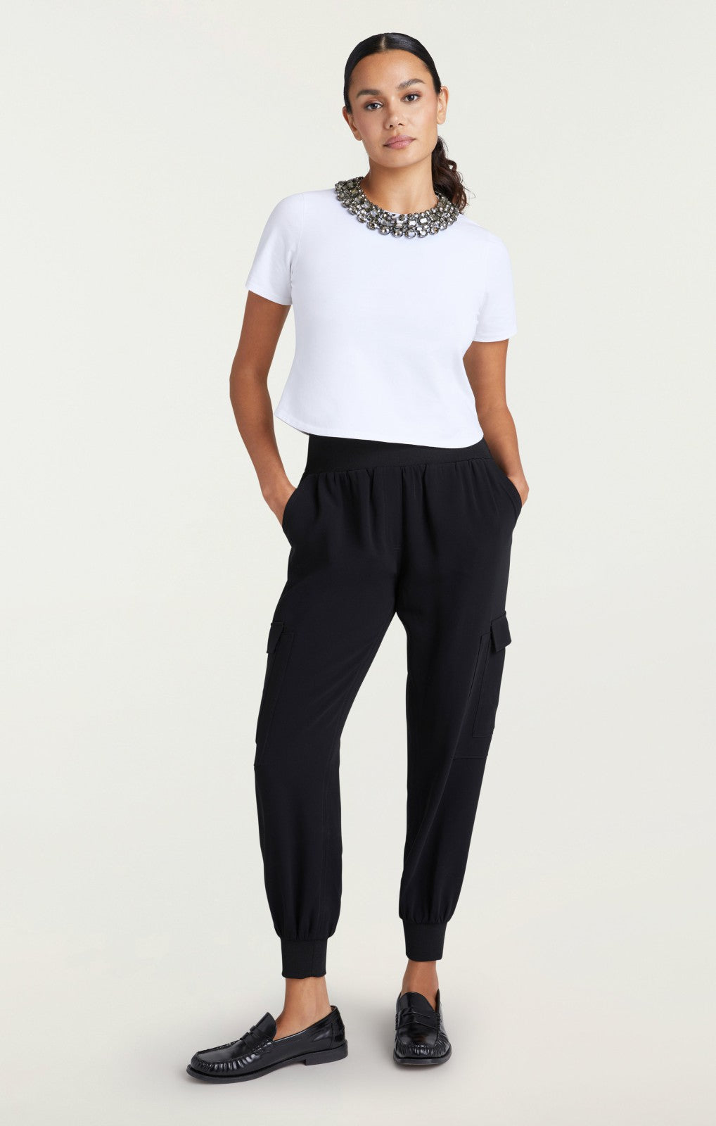 Chunky Necklace Shrunken Tee White