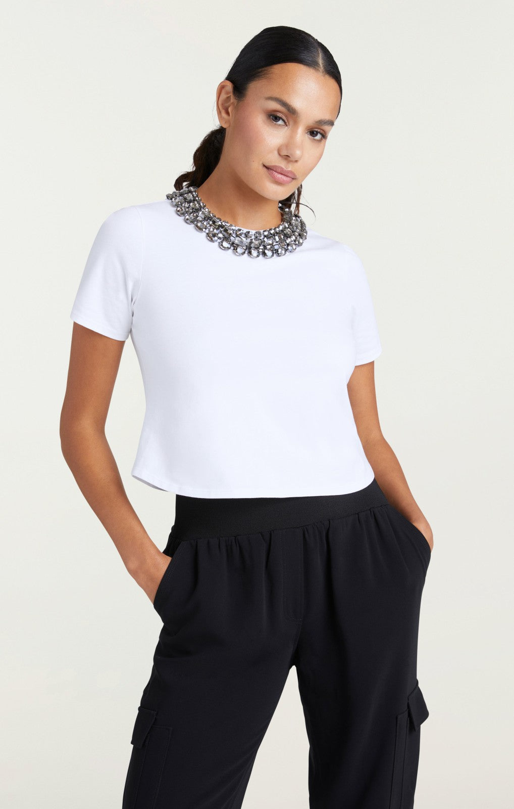 Chunky Necklace Shrunken Tee White