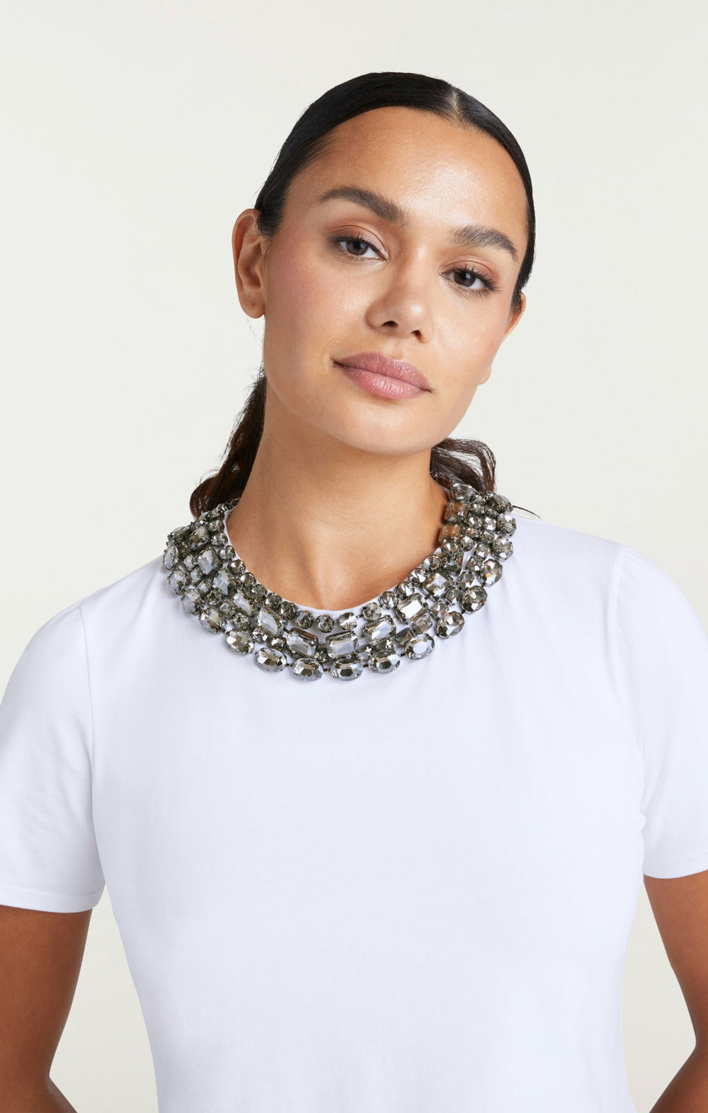 Chunky Necklace Shrunken Tee White