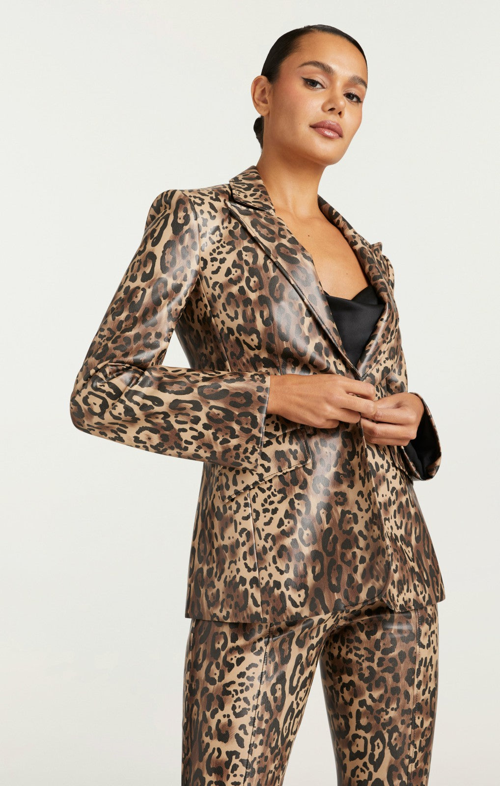 Leopard Vegan Leather Cheyenne Blazer Black/Sahara
