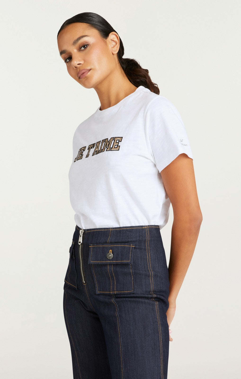 Metallic Leather Je T'aime Tee White/Gold