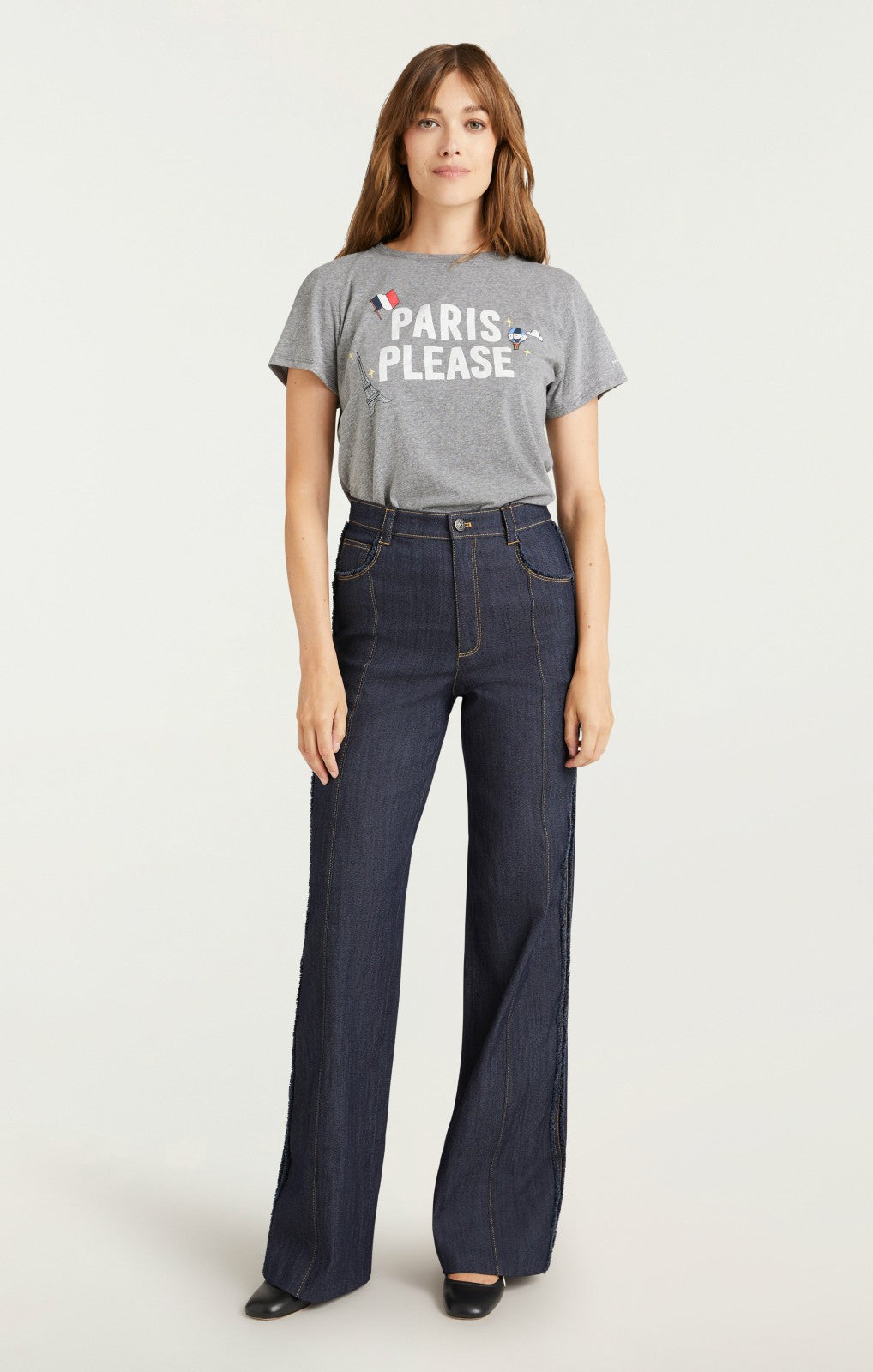 Paris Please Tee Heather Grey/White