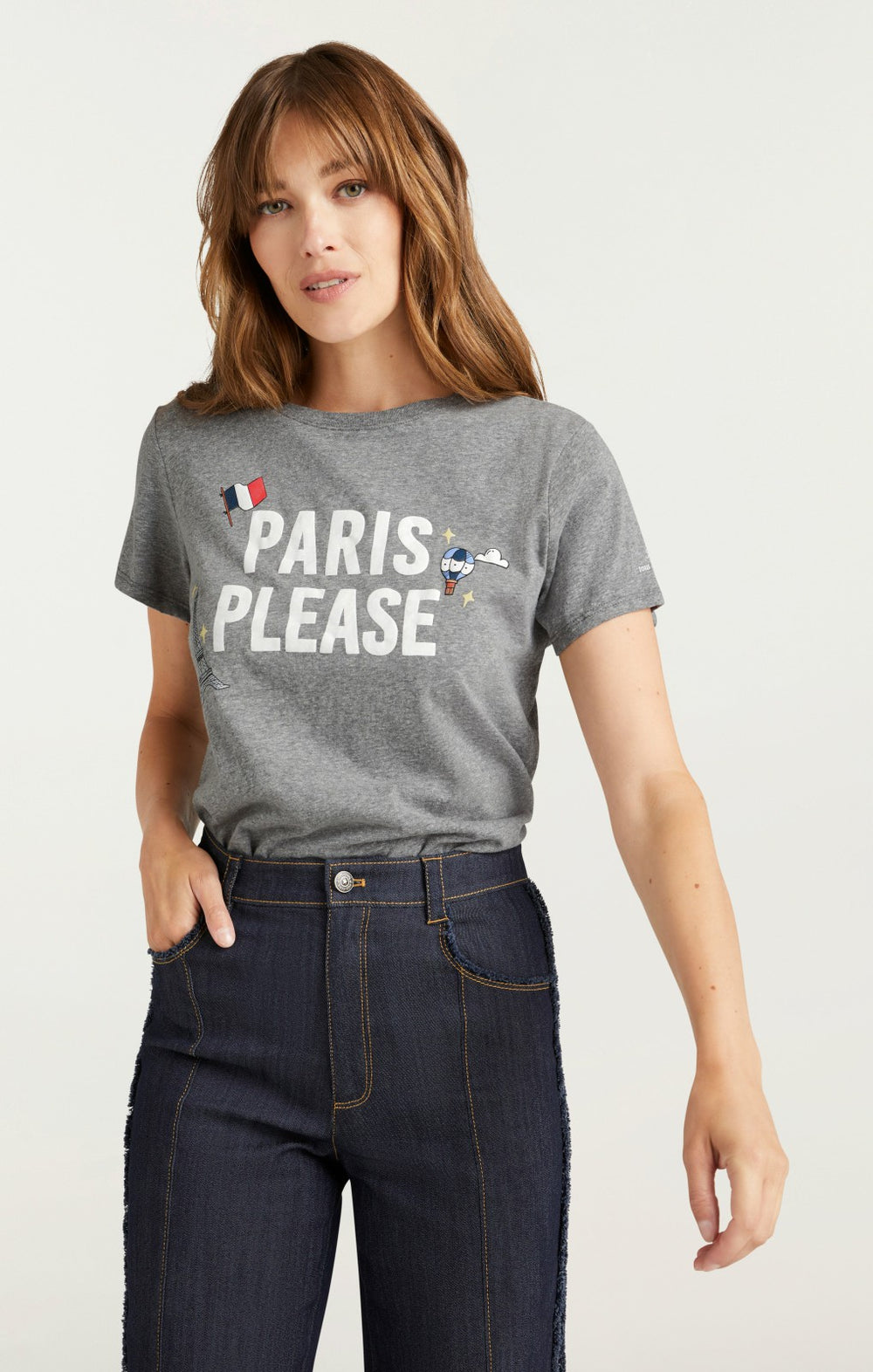 Paris Please Tee Heather Grey/White